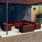 Set Divani da Giardino 14 pz con Cuscini in Polyrattan Marrone