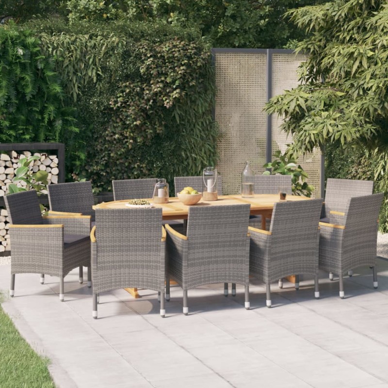 Set da Pranzo per Giardino 11 pz con Cuscini Grigio Set da Pranzo per Giardino 11 pz con Cuscini Grigio