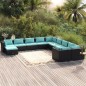Set Divani da Giardino 11 pz con Cuscini in Polyrattan Nero Set Divani da Giardino 11 pz con Cuscini in Polyrattan Nero