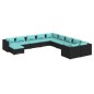 Set Divani da Giardino 11 pz con Cuscini in Polyrattan Nero Set Divani da Giardino 11 pz con Cuscini in Polyrattan Nero