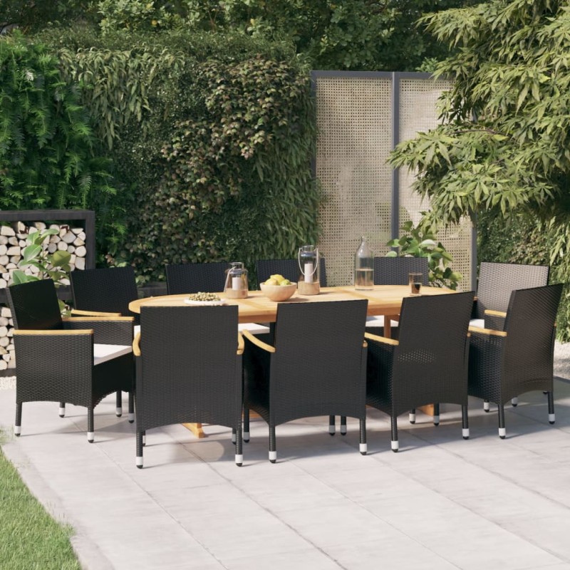 Set da Pranzo per Giardino 11 pz con Cuscini Nero Set da Pranzo per Giardino 11 pz con Cuscini Nero