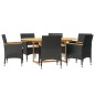 Set da Pranzo per Giardino 7 pz con Cuscini Nero Set da Pranzo per Giardino 7 pz con Cuscini Nero
