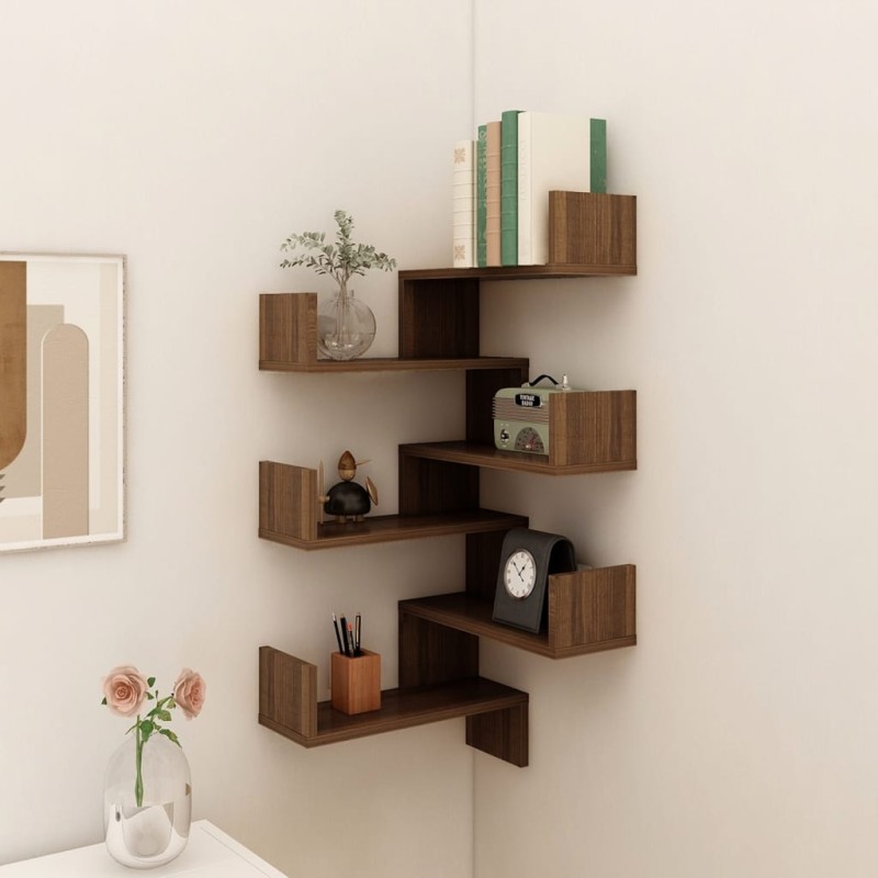 Scaffale Parete Angolo 2p Rovere Marrone 40x40x50cm Multistrato Scaffale Parete Angolo 2p Rovere Marrone 40x40x50cm Multistrato