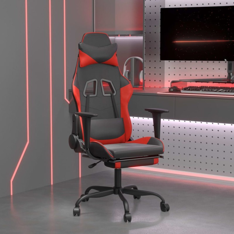 Sedia da Gaming Massaggio Poggiapiedi Nero e Rosso Similpelle Sedia da Gaming Massaggio Poggiapiedi Nero e Rosso Similpelle