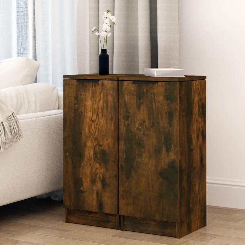 Credenze 2 pz Rovere Fumo 30x30x70 cm in Legno Multistrato Credenze 2 pz Rovere Fumo 30x30x70 cm in Legno Multistrato