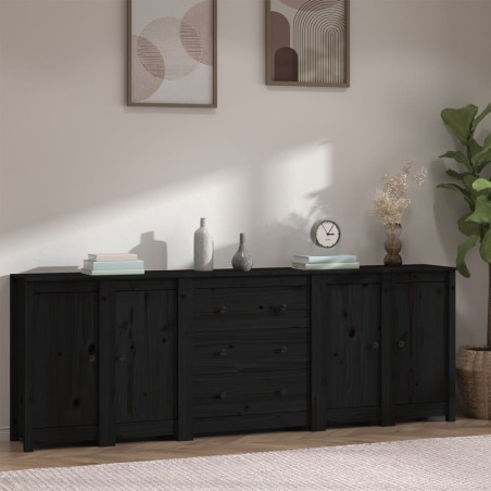 vidaXL Credenza Nera 230x35x80 cm in Legno Massello di Pino