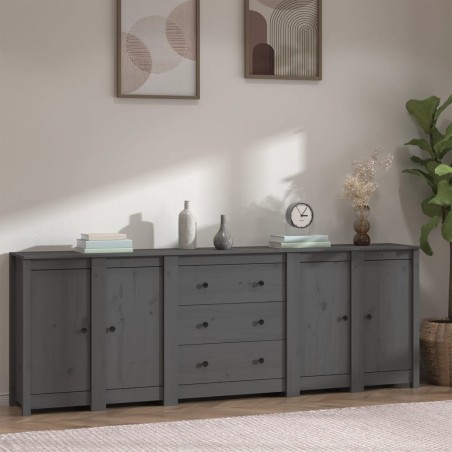 Credenza Grigia 230x35x80 cm in Legno Massello di Pino