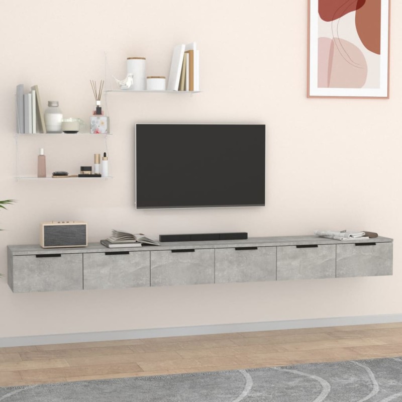 Mobili a Muro 2 pz Grigio Cemento 102x30x20cm Legno Multistrato Mobili a Muro 2 pz Grigio Cemento 102x30x20cm Legno Multistrato