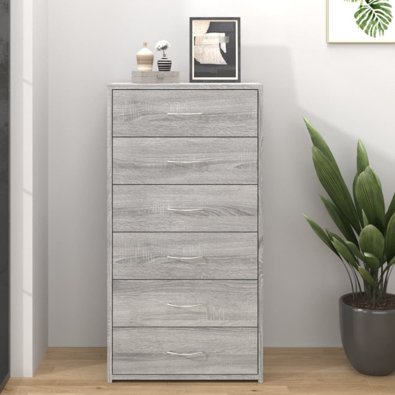 vidaXL Credenza 6 Cassetti Grigio Sonoma 50x34x96 cm Legno Multistrato vidaXL Credenza 6 Cassetti Grigio Sonoma 50x34x96 cm Legno Multistrato