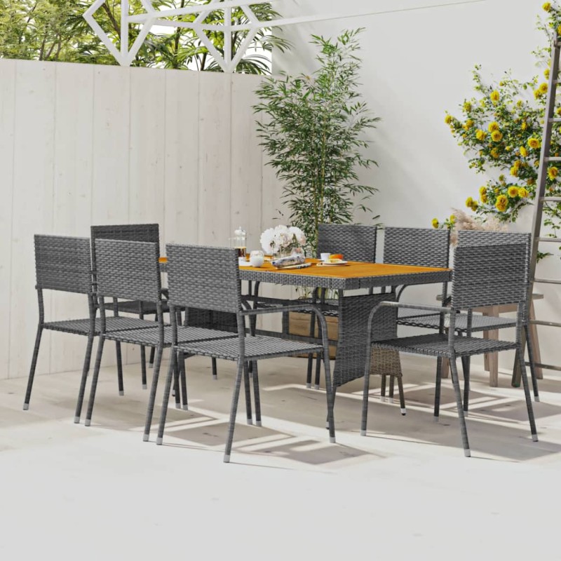 Set da Pranzo per Esterni 9 pz in Polyrattan Grigio Set da Pranzo per Esterni 9 pz in Polyrattan Grigio
