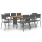 Set da Pranzo per Esterni 9 pz in Polyrattan Grigio Set da Pranzo per Esterni 9 pz in Polyrattan Grigio