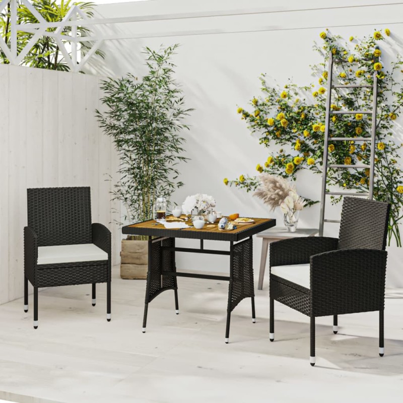 Set da Pranzo per Giardino 3 pz in Polyrattan Nero Set da Pranzo per Giardino 3 pz in Polyrattan Nero