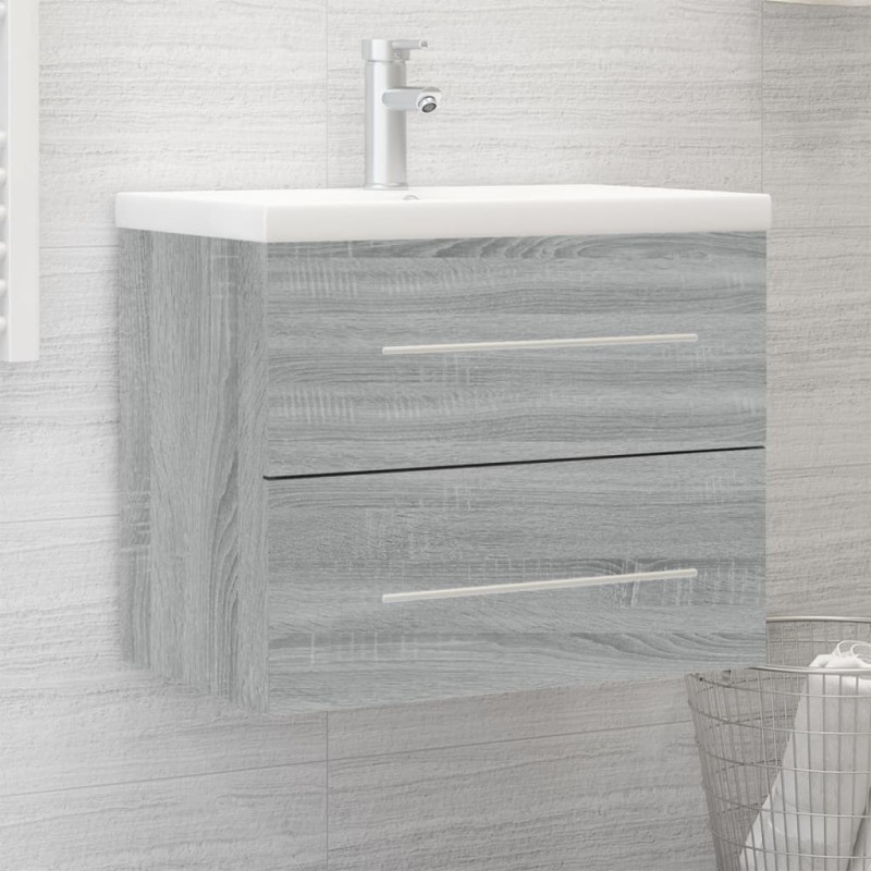 Mobile Bagno e Lavabo Integrato Grigio Sonoma Legno Multistrato Mobile Bagno e Lavabo Integrato Grigio Sonoma Legno Multistrato