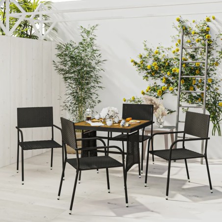 Set da Pranzo per Giardino 5 pz in Polyrattan Nero