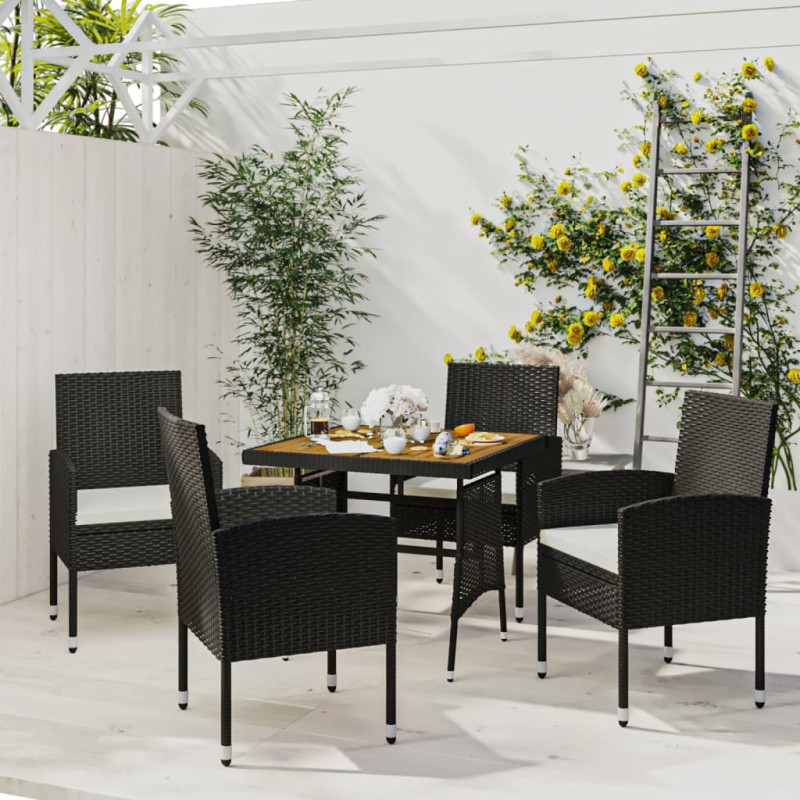 Set da Pranzo per Giardino 5 pz in Polyrattan Nero Set da Pranzo per Giardino 5 pz in Polyrattan Nero