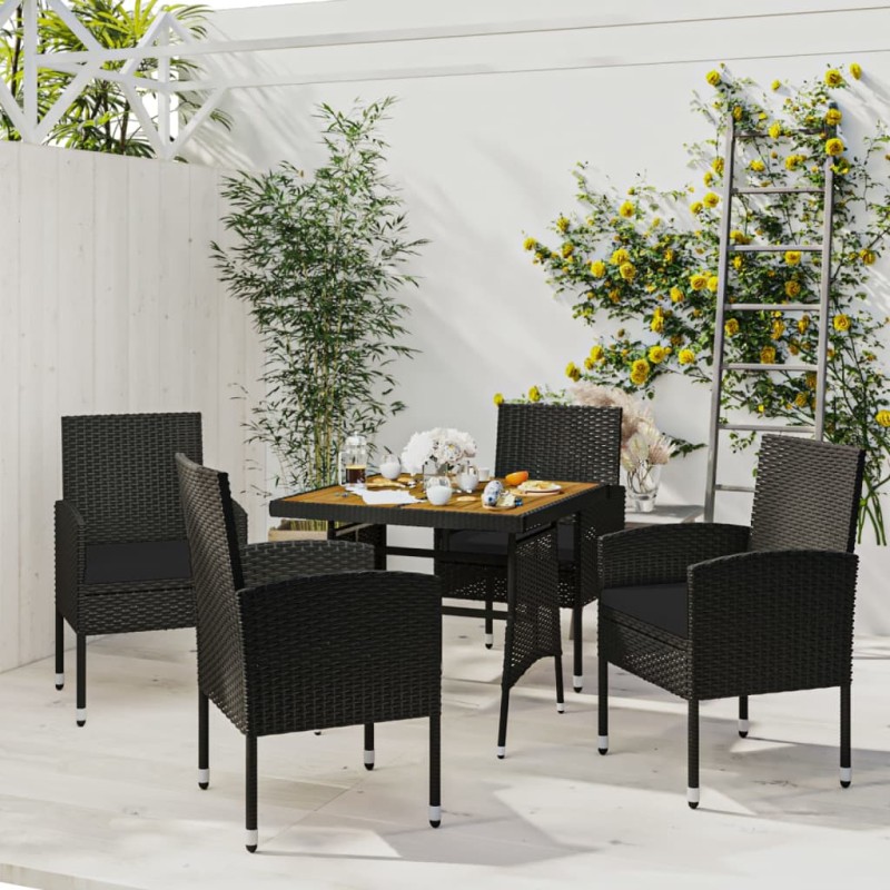 Set da Pranzo per Giardino 5 pz in Polyrattan Nero Set da Pranzo per Giardino 5 pz in Polyrattan Nero
