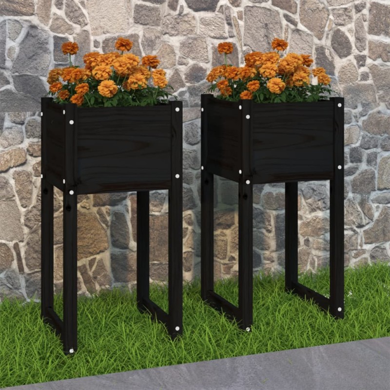 Fioriere 2 pz Nero 40x40x81 cm in Legno Massello di Pino Fioriere 2 pz Nero 40x40x81 cm in Legno Massello di Pino