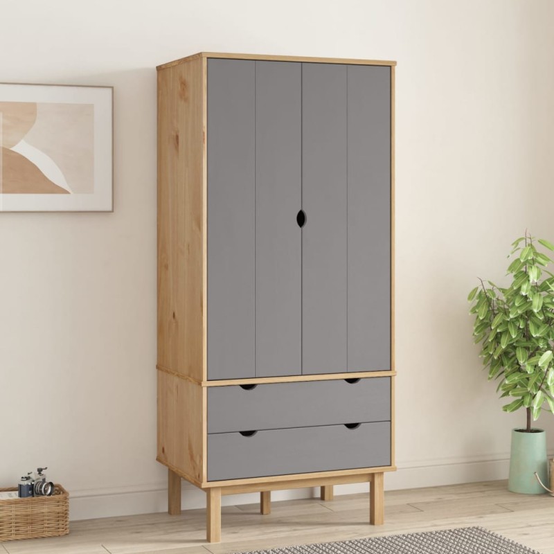 Armadio OTTA Marrone e Grigio 76,5x53x172 cm in Legno di Pino Armadio OTTA Marrone e Grigio 76,5x53x172 cm in Legno di Pino