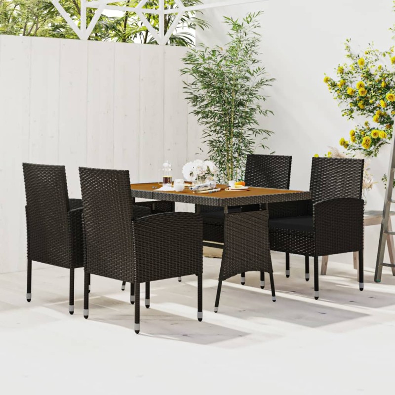 Set da Pranzo per Esterni 5 pz in Polyrattan Nero Set da Pranzo per Esterni 5 pz in Polyrattan Nero