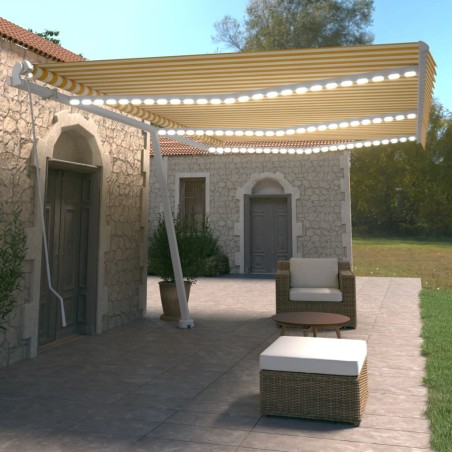 Tenda da Sole Retrattile Manuale LED 600x350 cm Giallo e Bianco