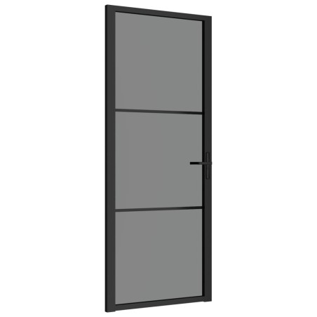 Porta Interna 83x201,5 cm Nero Opaco Vetro ESG e Alluminio