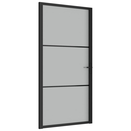 Porta Interna 102,5x201,5 cm Nero Opaco in Vetro e Alluminio
