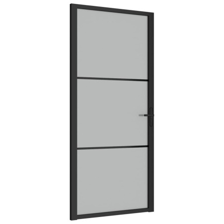 Porta Interna 93x201,5 cm Nero Opaco Vetro e Alluminio