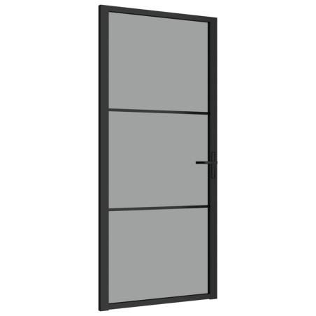 Porta Interna 93x201,5 cm Nera in Vetro ESG e Alluminio