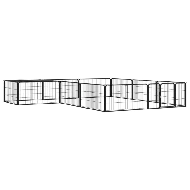 Box Cani 12 Pannelli Nero 100x50 cm Acciaio Verniciato Polvere Box Cani 12 Pannelli Nero 100x50 cm Acciaio Verniciato Polvere