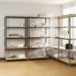 Scaffali 5 Ripiani 4 pz Argento in Acciaio e Legno Multistrato Scaffali 5 Ripiani 4 pz Argento in Acciaio e Legno Multistrato