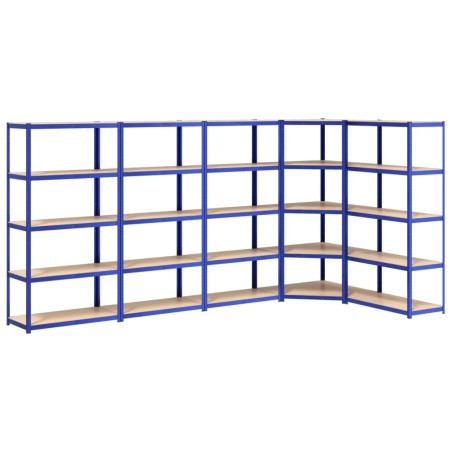 Scaffali a 5 Ripiani 5 pz Blu in Acciaio e Legno Multistrato