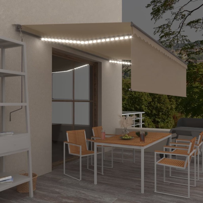 vidaXL Tenda Automatica con Parasole Sensore Vento e LED 5x3 m Crema vidaXL Tenda Automatica con Parasole Sensore Vento e LED 5x3 m Crema