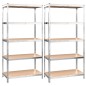Scaffali 5 Ripiani 2 pz Argento in Acciaio e Legno Multistrato Scaffali 5 Ripiani 2 pz Argento in Acciaio e Legno Multistrato
