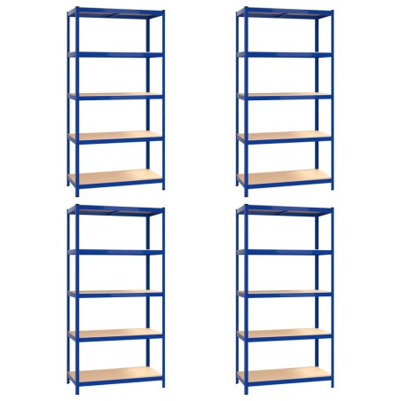 Scaffali a 5 Ripiani 4 pz Blu in Acciaio e Legno Multistrato
