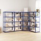 Scaffali a 5 Ripiani 4 pz Blu in Acciaio e Legno Multistrato Scaffali a 5 Ripiani 4 pz Blu in Acciaio e Legno Multistrato