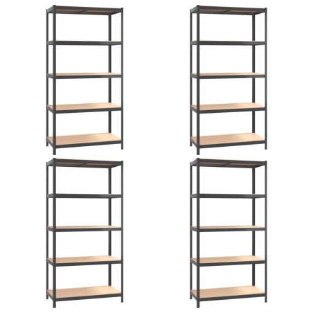 Scaffali 5 Ripiani 4pz Antracite in Acciaio e Legno Multistrato