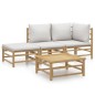 Set Salotto da Giardino 4pz con Cuscini Grigio Chiaro Bambù Set Salotto da Giardino 4pz con Cuscini Grigio Chiaro Bambù