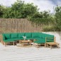 Set Salotto da Giardino 12pz con Cuscini Verdi Bambù Set Salotto da Giardino 12pz con Cuscini Verdi Bambù
