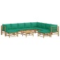 Set Salotto da Giardino 11pz con Cuscini Verdi Bambù Set Salotto da Giardino 11pz con Cuscini Verdi Bambù