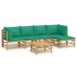 Set Salotto da Giardino 6pz con Cuscini Verdi Bambù Set Salotto da Giardino 6pz con Cuscini Verdi Bambù