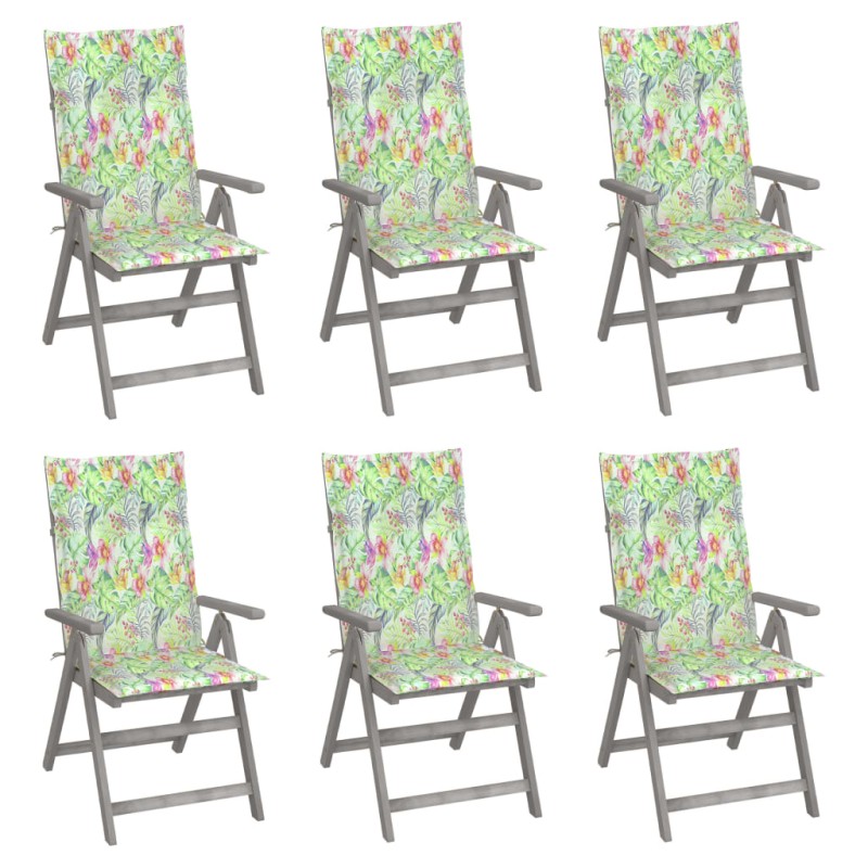 Sedie da Giardino Reclinabili 6 pz con Cuscini Massello Acacia Sedie da Giardino Reclinabili 6 pz con Cuscini Massello Acacia