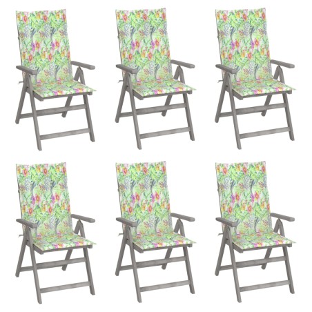 Sedie da Giardino Reclinabili 6 pz con Cuscini Massello Acacia