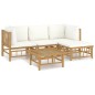 vidaXL Set Salotto da Giardino 5pz con Cuscini Bianco Crema in Bambù vidaXL Set Salotto da Giardino 5pz con Cuscini Bianco Crema in Bambù