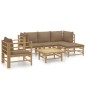 vidaXL Set Salotto da Giardino 6pz con Cuscini Tortora Bambù