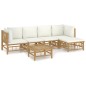 Set Salotto da Giardino 6pz con Cuscini Bianco Crema in Bambù Set Salotto da Giardino 6pz con Cuscini Bianco Crema in Bambù