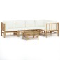 Set Salotto da Giardino 6pz con Cuscini Bianco Crema in Bambù Set Salotto da Giardino 6pz con Cuscini Bianco Crema in Bambù
