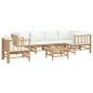 Set Salotto da Giardino 7pz con Cuscini Bianco Crema in Bambù Set Salotto da Giardino 7pz con Cuscini Bianco Crema in Bambù