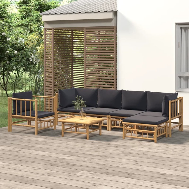 Set Salotto da Giardino 7pz con Cuscini Grigio Scuro Bambù Set Salotto da Giardino 7pz con Cuscini Grigio Scuro Bambù