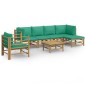 Set Salotto da Giardino 7pz con Cuscini Verdi Bambù Set Salotto da Giardino 7pz con Cuscini Verdi Bambù
