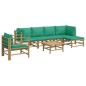 Set Salotto da Giardino 7pz con Cuscini Verdi Bambù Set Salotto da Giardino 7pz con Cuscini Verdi Bambù